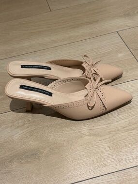 French Connection Blush Bow Pointed-Toe Kitten Heel Mules
